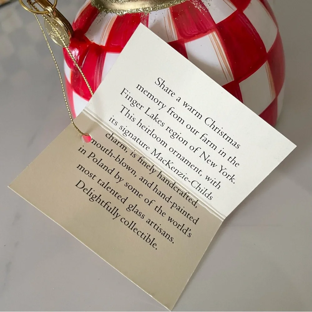Red Check It Out Tea Kettle Ornament by Mackenzie Childs